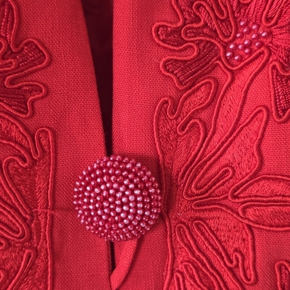 John Meyer Jacket Women Sz 10 Pink Long Sleeve One Button Embroidered Collarless - Picture 6 of 15